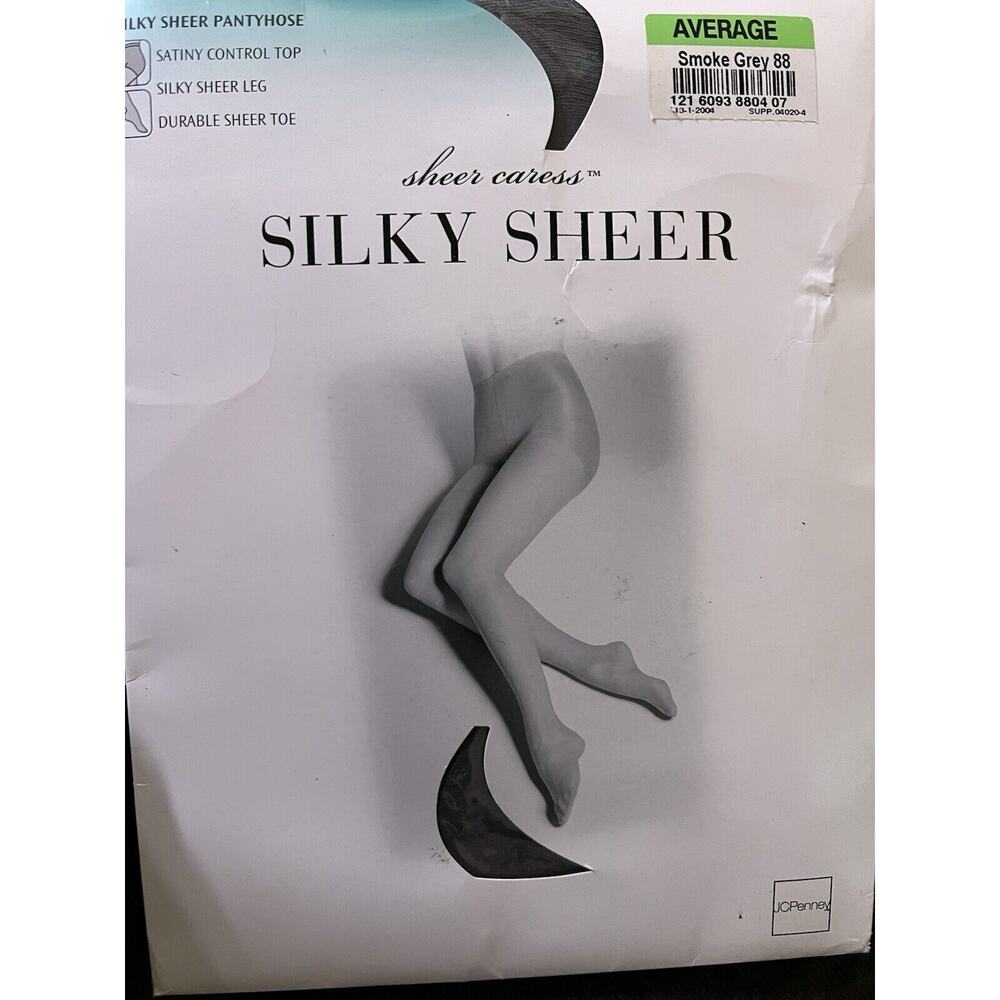 Vtg. Jc Penney Sheer Caress Pantyhose Silky Sheer Average Smoke Grey 88 New